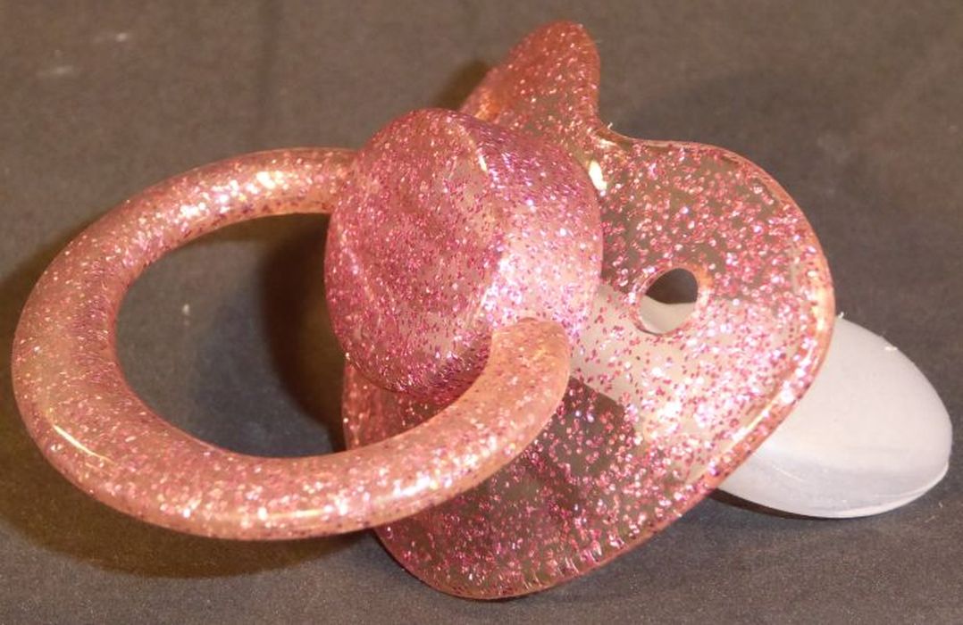 Transparent glitter purple Adult Sized Shield,  Pacifier, with Latex or Silicon teat