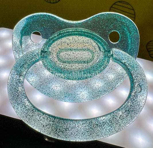 Transparent Turquoises Blue Glitter Large Shield Pacifier