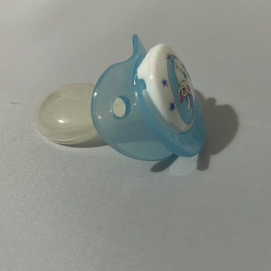 Blue "it's a Boy" with bunny hugging moon with silicone teat