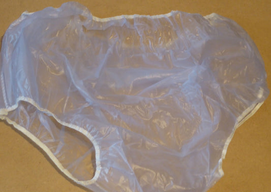 Blue tinted almost transparent plastic pants